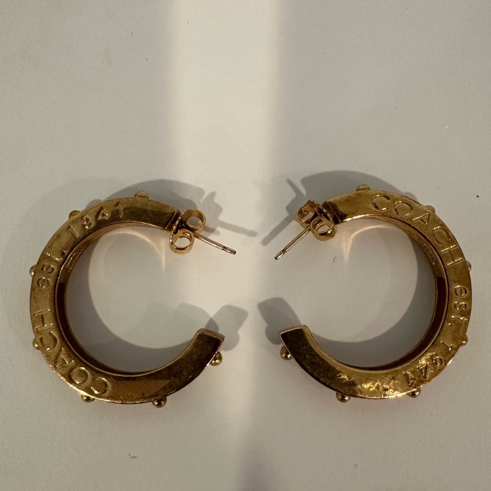 Coach Gold Textured Hoop Earrings